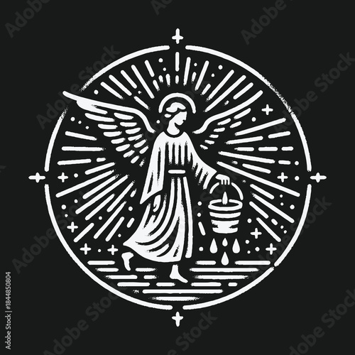 Angel with Wings and Bucket in a Circular Design.