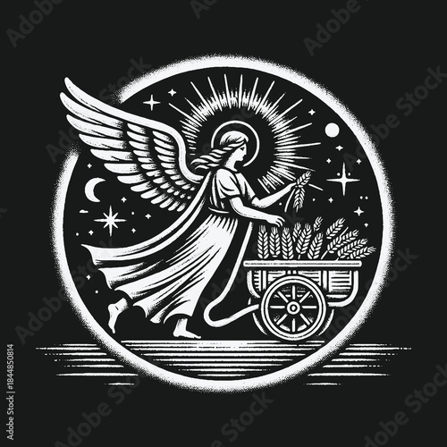 Celestial Angelic Harvest Illustration Depicting Spirituality and Abundance.