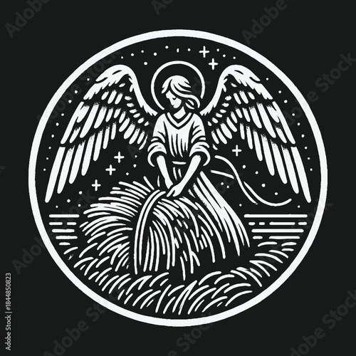 Angel Harvesting Wheat in a Circular Design.
