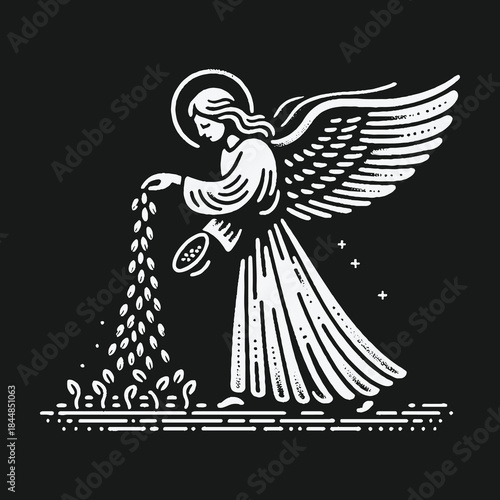 Angel Sowing Seeds of Hope and Growth in the Garden.
