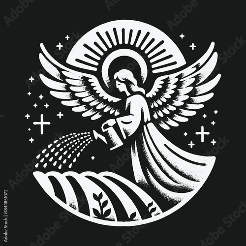 Angel Watering Field: A Symbol of Nurturing and Growth.