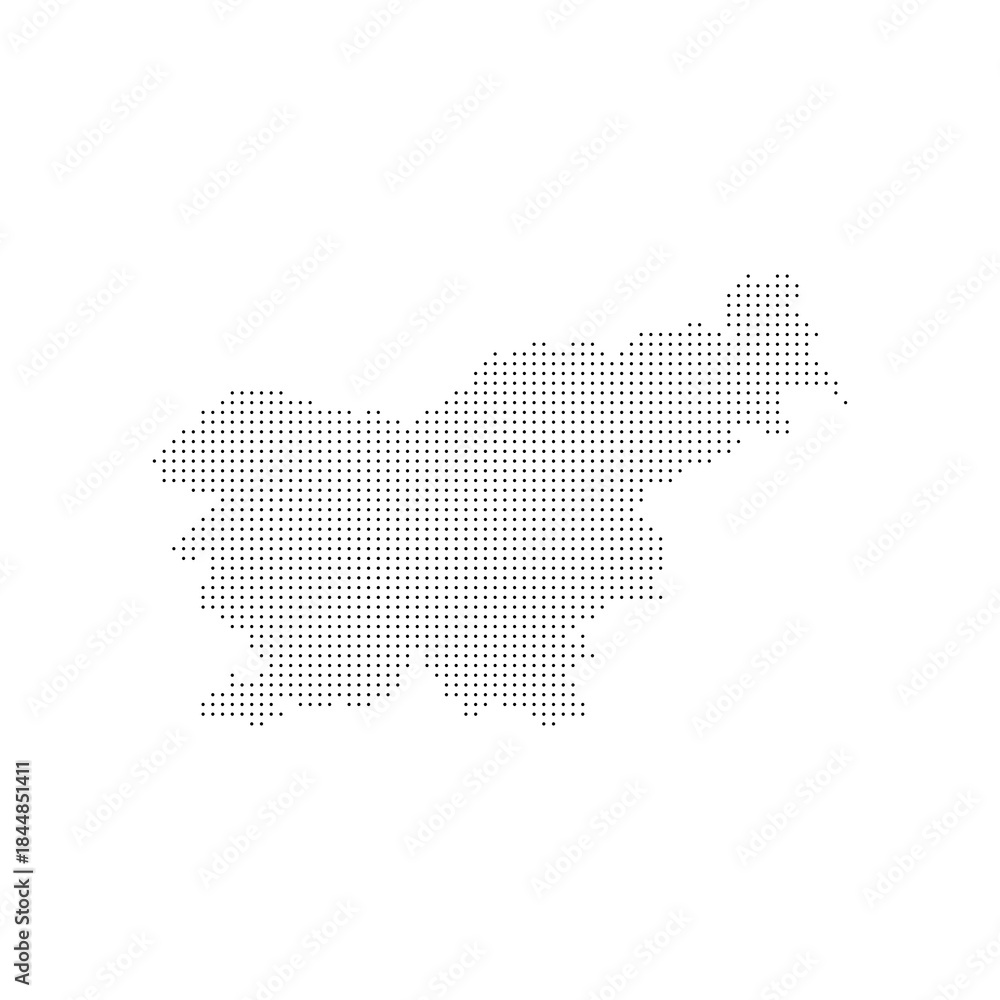 Fototapeta premium dotted halftone black silhouette of slovenia map isolated. slovenia country map for travel and presentation. slovenia halftones map vector illustration. world maps circle. global map.