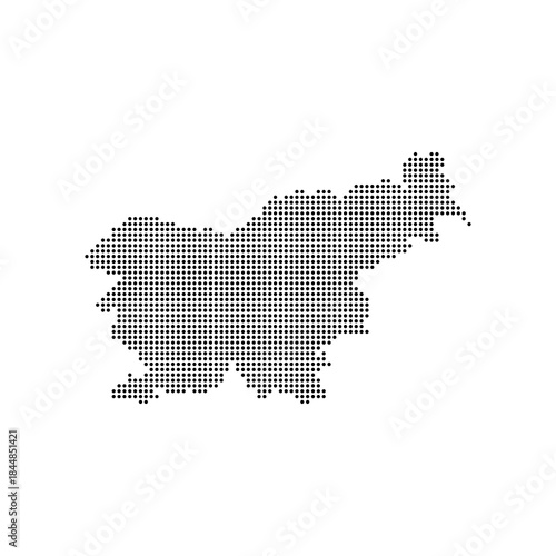 dotted halftone black silhouette of slovenia map isolated. slovenia country map for travel and presentation. slovenia halftones map vector illustration.  world maps circle. global map.