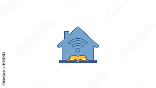 Smart Home Education Icon with Wi-Fi and Open Book Symbol.