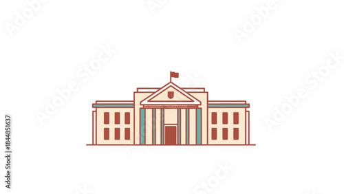 Classical Government Building Facade with Columns and Flag.