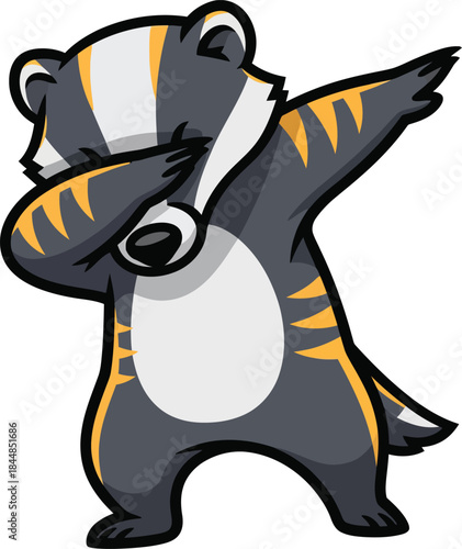 Cool cartoon badger with yellow tiger stripes performing the dab dance move.