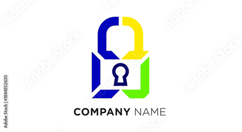 Colorful Geometric Padlock Logo Design for Security and Protection Services.