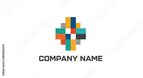 Colorful Pixelated Cross Logo Design with Modern Geometric Shapes.