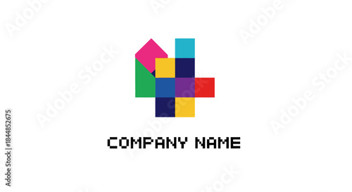 Colorful Pixelated Abstract Logo Design with Geometric Shapes and Modern Aesthetic.