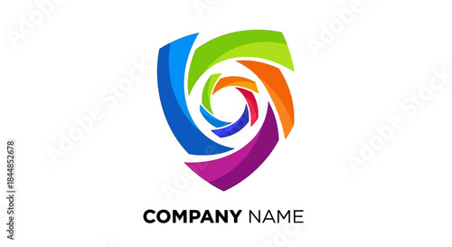 Colorful Shield Logo with Swirling Design for Modern Company Branding.