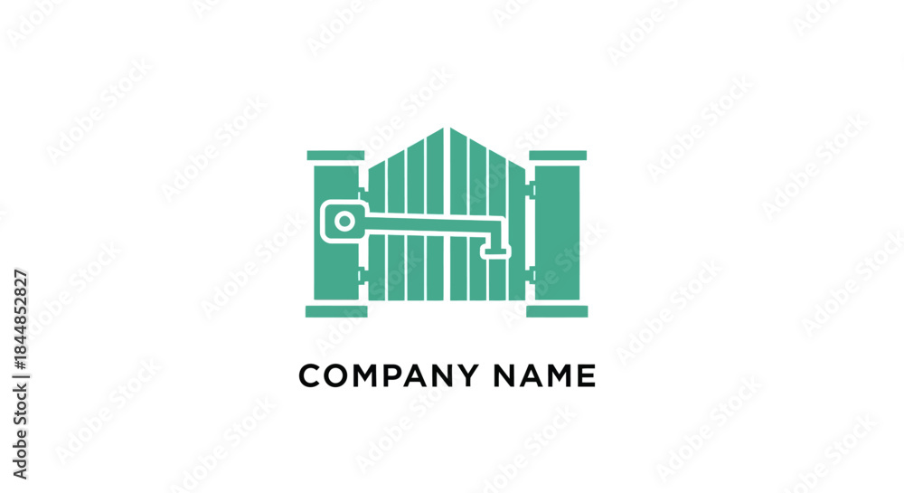 Fototapeta premium Green Gate with Key Logo Design for Security Company.