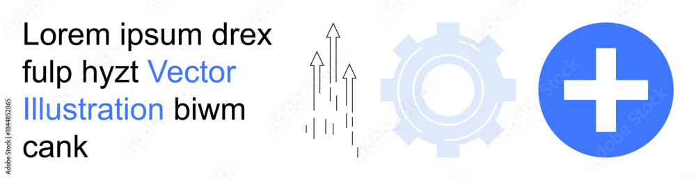 Obraz premium Technology, innovation, growth, progress, healthcare, teamwork. Abstract arrows growth, gear innovation and the plus symbol stands for healthcare. Growth and technology conceptual