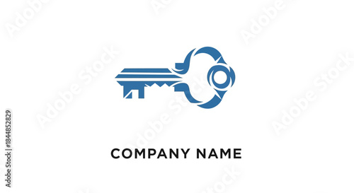 Modern Blue Key Logo Design for Security and Access Solutions.