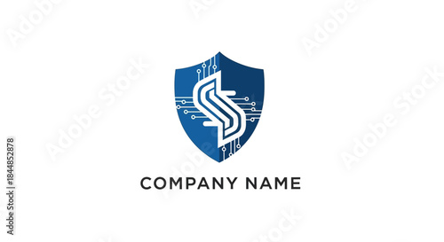 Shield Logo with Letter S and Technology Circuit Design.