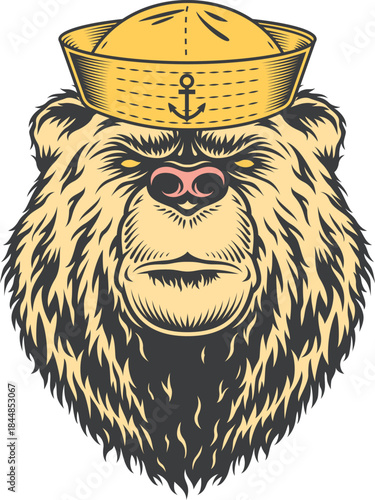 Cool Gorilla Soldier Mascot Vector Illustration Wearing Beret Sunglasses and Smoking Cigar