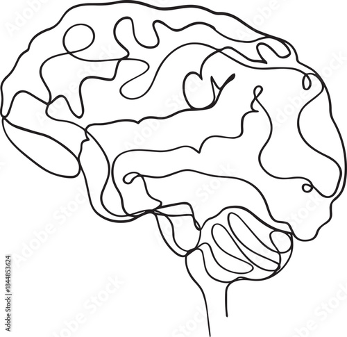 One Line Brain Illustration – Minimal Continuous Line Mind Art
