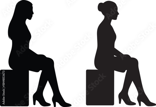 Silhouette comparison of poor and good posture for women sitting down illustrating spinal alignment and health awareness