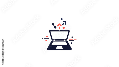 Modern Laptop with Abstract Data Flow and Connection Icons.