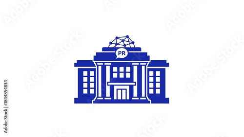 Blue Building with PR Logo.