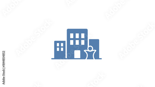 Modern Office Building with Entrance and Person Icon.