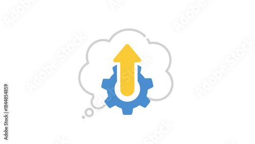 Cloud Gear with Upward Arrow Symbolizing Progress and Innovation.