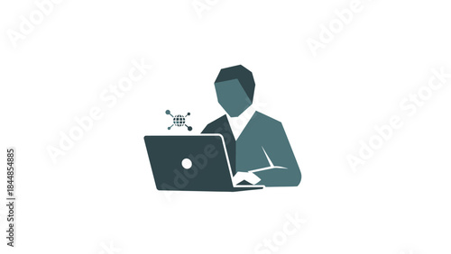 Man Working on Laptop with Drone Technology Concept.