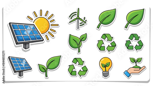 Renewable Energy Icons Solar, Wind, Recycle, and Eco-Friendly Design Elements