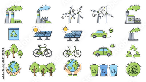 Eco-Friendly Living Icons Sustainable Energy and Green Transport