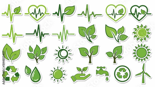 Eco-Friendly Icons Green Energy, Recycling, and Sustainable Living Elements