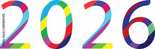 Colorful number 2026 isolated on transparent background
