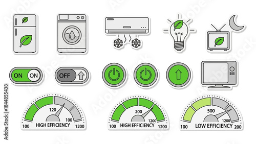Eco-Friendly Home Appliances with Energy Efficiency Icons