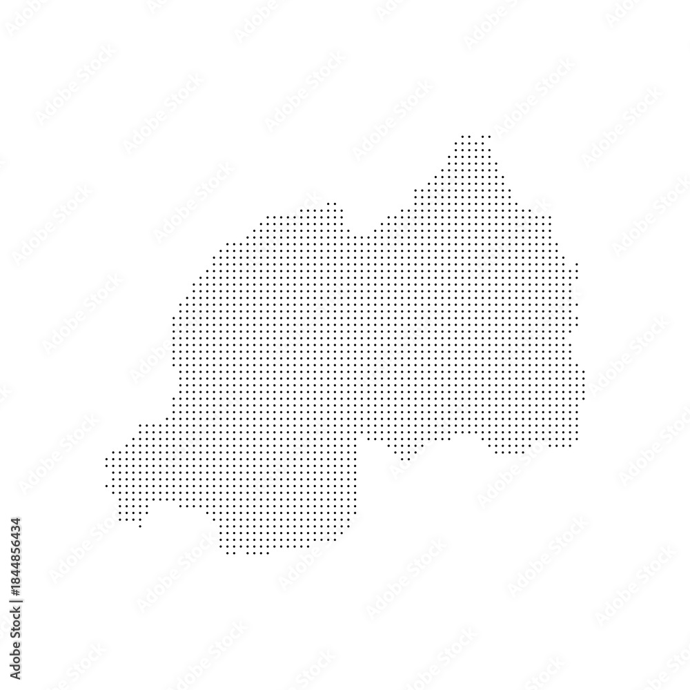 Fototapeta premium dotted halftone black silhouette of rwanda map isolated. rwanda country map for travel and presentation. rwanda halftones map vector illustration. world maps circle. global map.