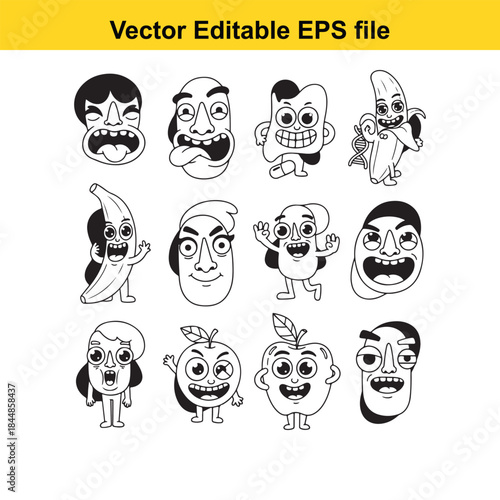  collection of cartoon faces with various emotions and expressions in editable vector format