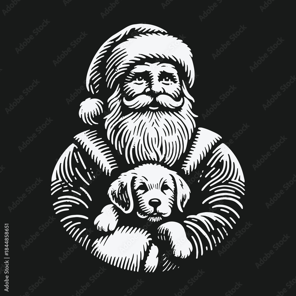 Obraz premium Vintage Santa Claus Holding a Cute Puppy Illustration.
