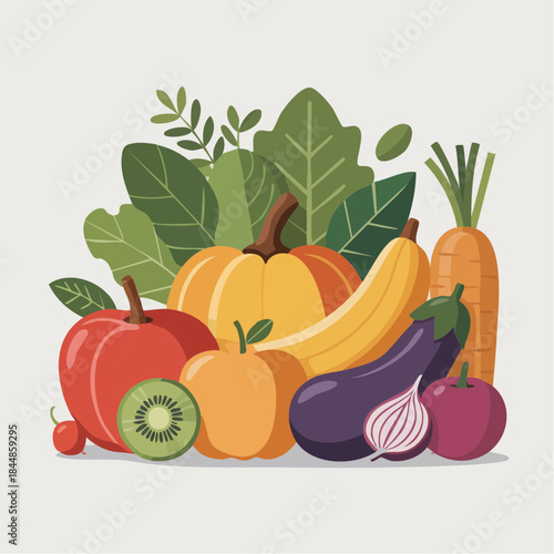 Autumn harvest vector with fruits and vegetables