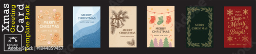 Set of Cute and Modern Christmas Greeting Card Templates with Festive Elements