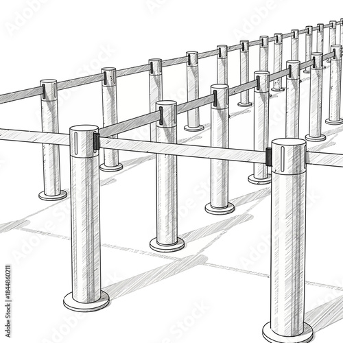 Secure Queue Barriers with Stanchions for Crowd Control and Management