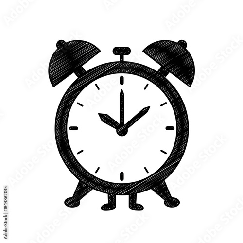 Minimalistic Illustration of an Alarm Clock with Twin Bells and Classic Design in Black and White