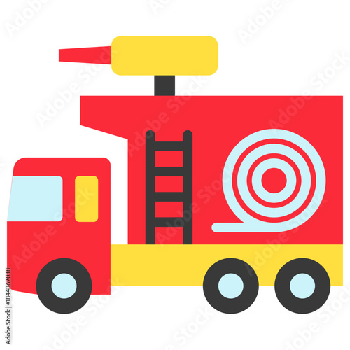 Fire Truck Flat Icon Mini Illustration, Use For Modern Concept, Print, Ui, Ux Kit, Web And App Development. Vector Related To Firefighter, Rescue And More