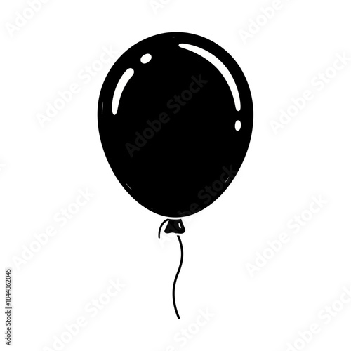 Simple black balloon illustration with shine reflection and string on white background