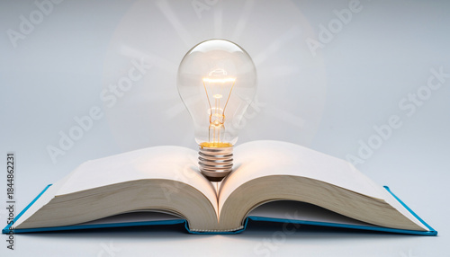 Wallpaper Mural Illuminated lightbulb above an open book symbolizing knowledge, learning, and bright ideas in education and innovation Torontodigital.ca