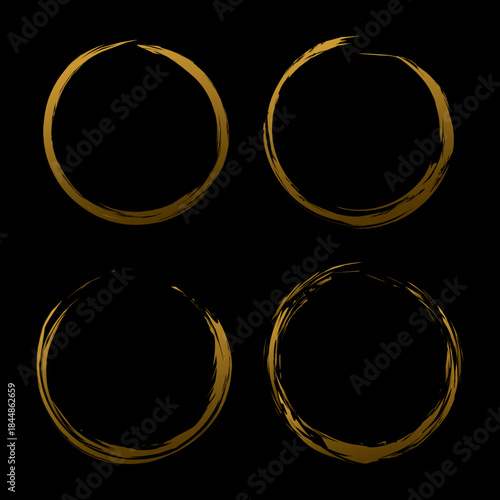 Set different circle brush strokes, gold paint brush circle logo frame