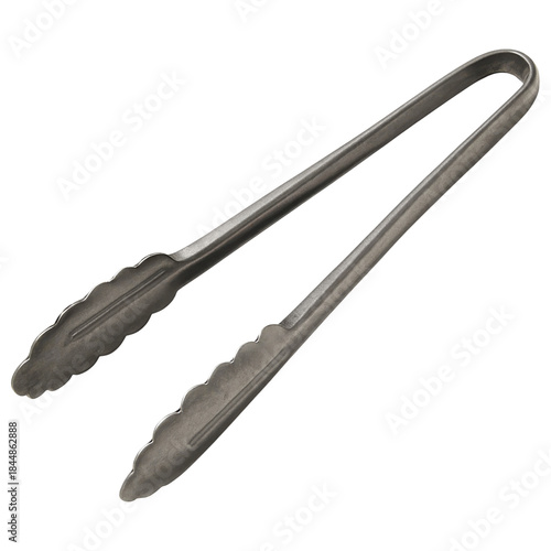 Metal kitchen tongs with scalloped edges for gripping food, simple and practical tool for cooking or serving meals