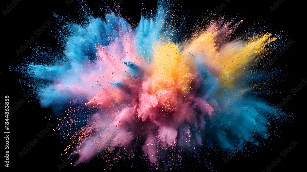 Fototapeta premium Explosion of Vibrant Colors Powder Cloud on Black Background.