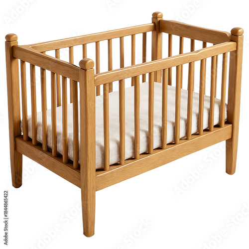 Wooden baby crib with white mattress simple design for infant sleep safety and comfort