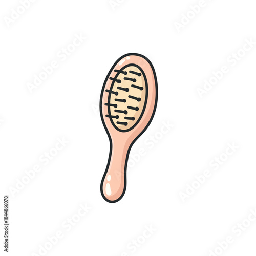 Pastel doodle hair brush vector icon in a clean illustrated style. Haircare and grooming tool symbol for beauty, hairstyling, salon, and self-care projects, web design, apps, social media, and graphic