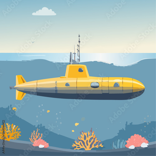 Nuclear military submarine in the ocean