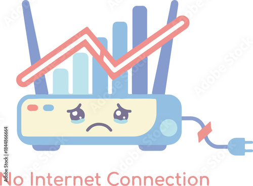 Kawaii Router Vector Illustration: No Internet Connection Error Graphic