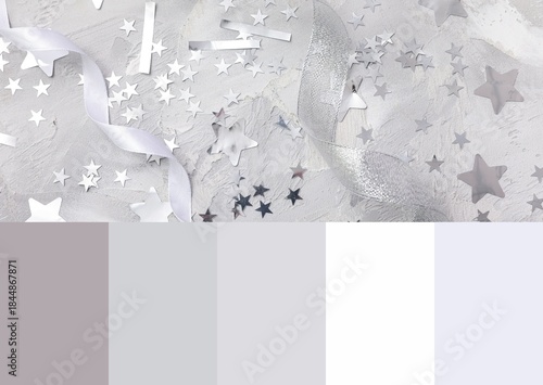 Silver confetti and ribbons...