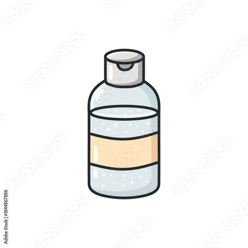 Pastel doodle cosmetic bottle vector icon in a clean illustrated style. Represents toner, micellar water, or cosmetic liquid for skincare, beauty, wellness, and self-care projects, web design, apps
